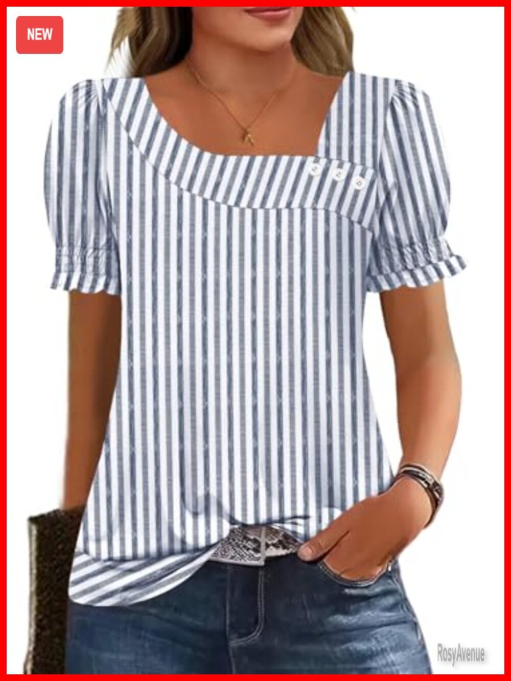 Women's Ruffle Sleeve Square Neck Casual Loose Blouse Tunic Top